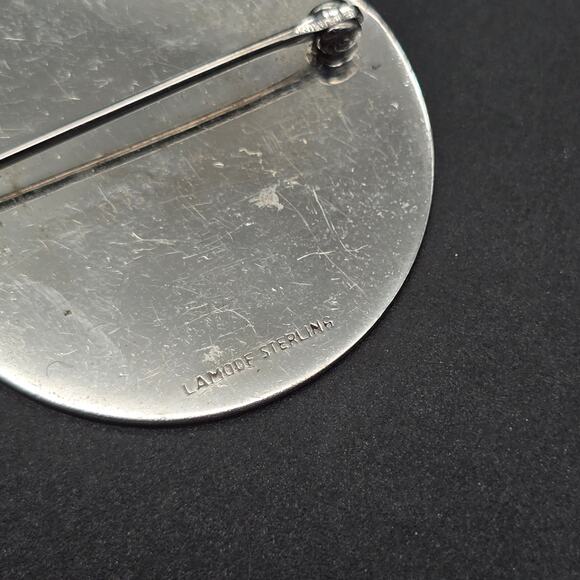 Lamode Sterling Silver Brooch Circle Brooch Edged Design - Picture 7 of 10